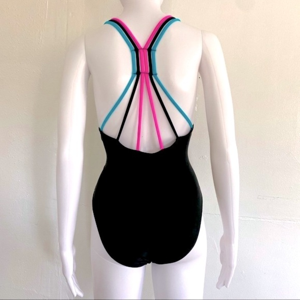 Swim Black One Piece with straps Pink Blue XL